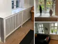 Vitt elementskydd längs fönsterbrädorna, ger ett stilrent och praktiskt skydd.