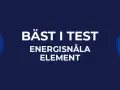 Bästa i test: energisnåla element. Logotyp med en isbjörn och texten "Bästa Val" omger texten "Bäst i test energisnåla element".