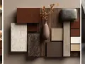 Lyxig badrum inspiration med varma jordnära toner, trädetaljer och en fristående badkar.