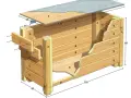 Detaljerad ritning för att bygga en dynbox i trä. Visar stomme, sidor, lock och mått.