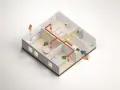 Illustration av ett hus med ventilationssystem som visar hur man kan isolera taket för att spara energi.