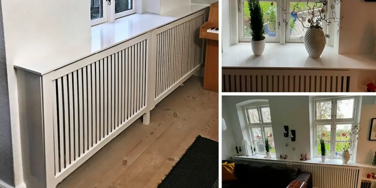 Vitt elementskydd längs fönsterbrädorna, ger ett stilrent och praktiskt skydd.