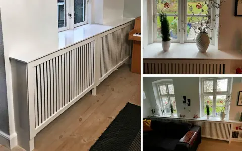 Vitt elementskydd längs fönsterbrädorna, ger ett stilrent och praktiskt skydd.