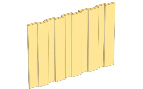 En illustration av en vägg klädd med gammaldags lockpanel i ljusgult.