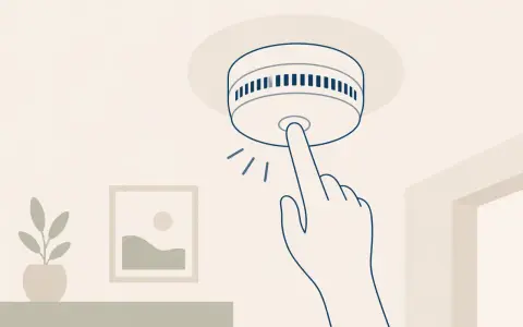 En hand trycker på en brandvarnare för att testa den. Enkel illustration av säkerhet i hemmet.