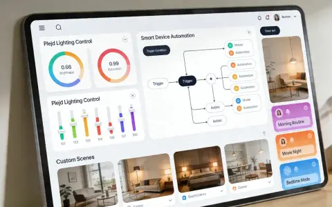 App för smart belysning visar Plejd-kontroller, automatiseringar och anpassade scener.