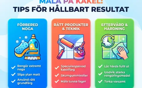 Tips för att måla kakel: förbered noga, använd rätt produkter och teknik, samt sköt eftervård och härdning för ett hållbart resultat.