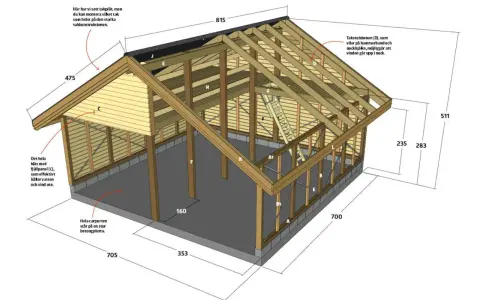 Detaljerad ritning av en carport med mått. En gratis carport ritning för ditt byggprojekt.