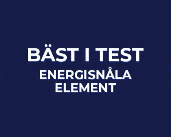 Bästa i test: energisnåla element. Logotyp med en isbjörn och texten "Bästa Val" omger texten "Bäst i test energisnåla element".
