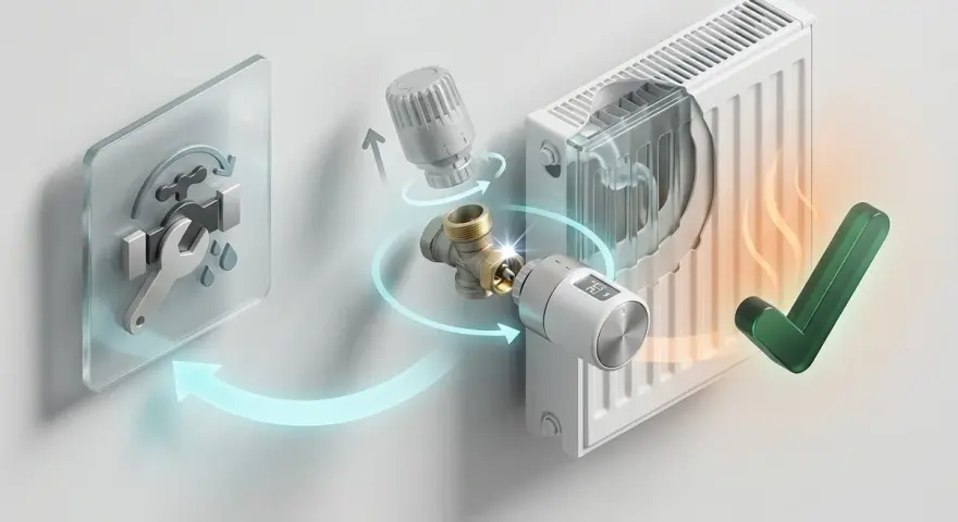 Steg-för-steg-guide för att byta radiator termostat. Stäng av vattnet, byt termostat, klart på 30 min!