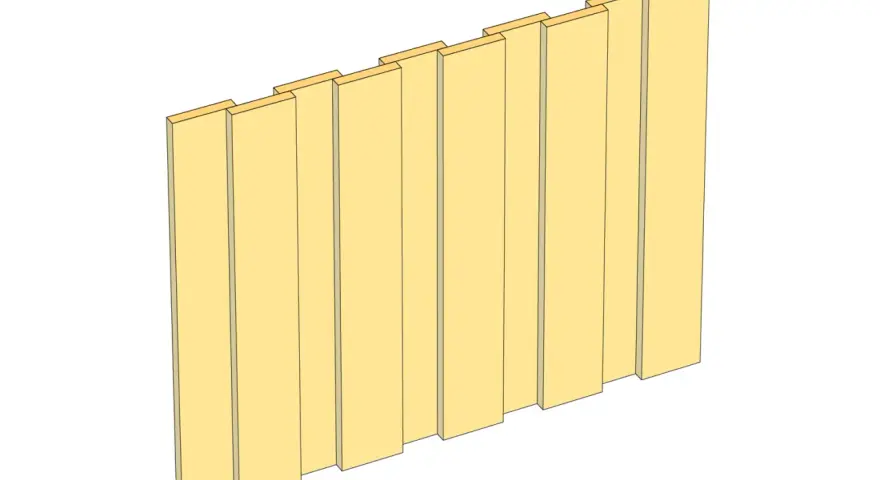 En illustration av en vägg klädd med gammaldags lockpanel i ljusgult.