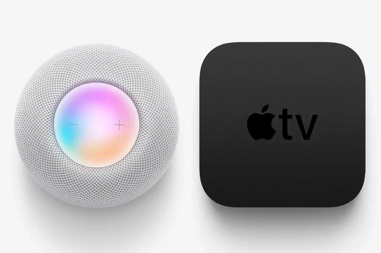En HomePod och en Apple TV 4K, delar av ett smarta hem från Apple.
